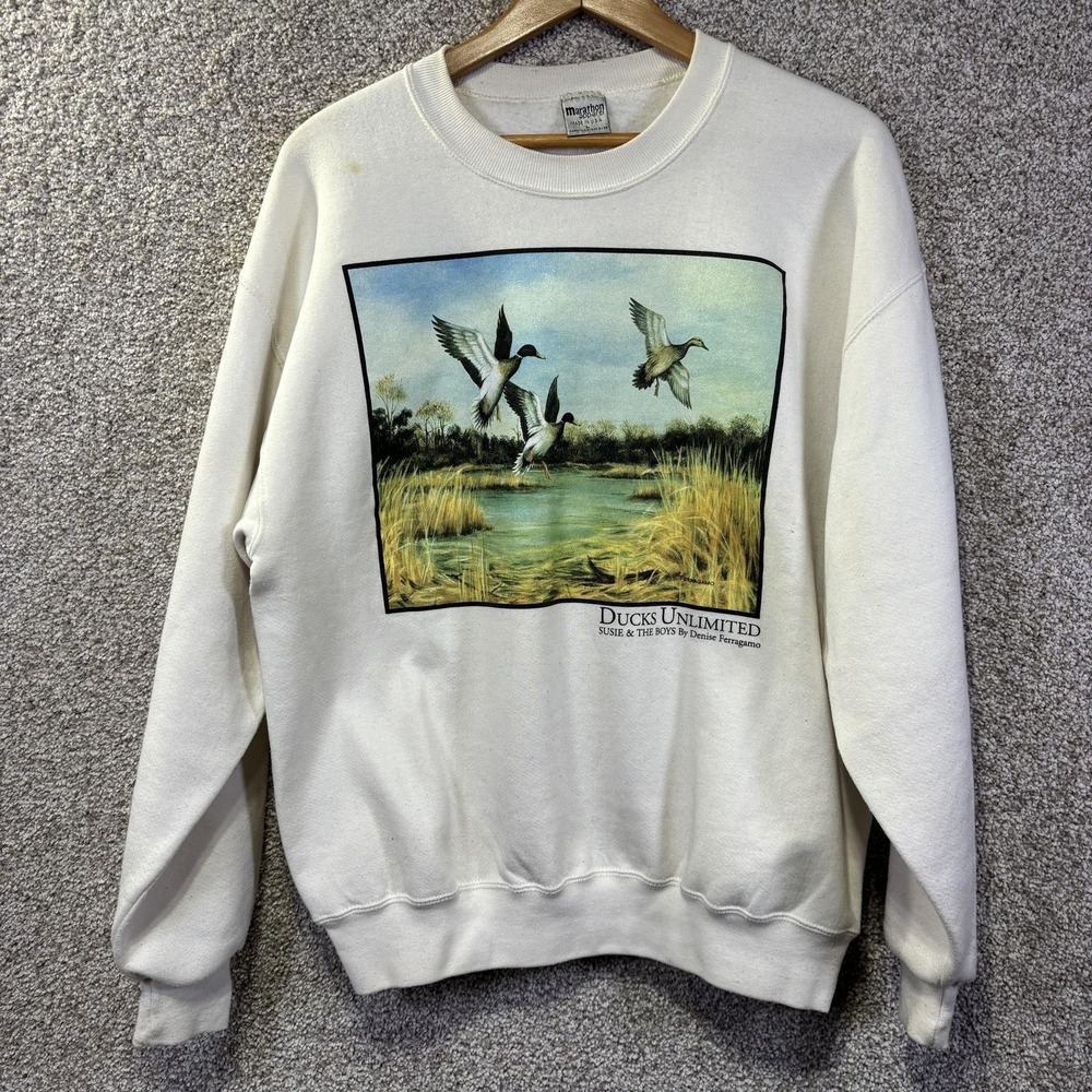 Vintage Marathon Apparel Sweatshirt Mens Large White Ducks Unlimited Fleece 90s